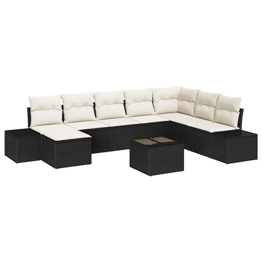 Ensemble de canapé de jardin avec coussin 9 pcs Noir polyrotin - 2