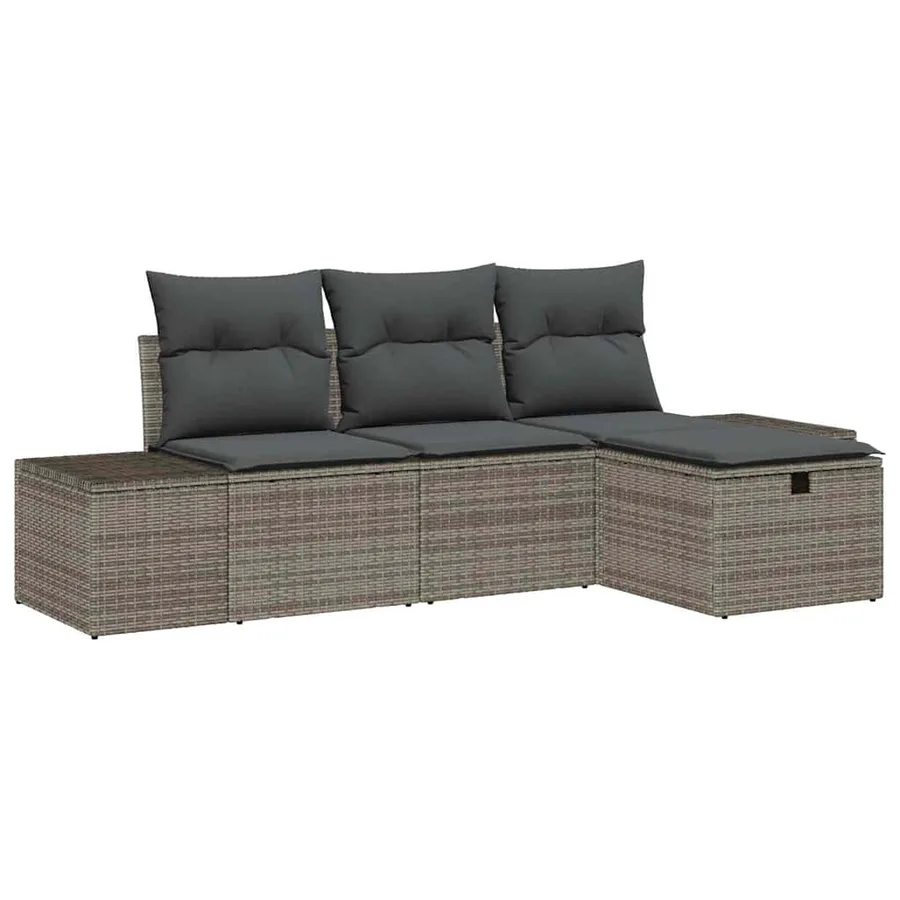 Ensemble de canapé de jardin avec coussin 4 pcs Gris Poly rotin - 2