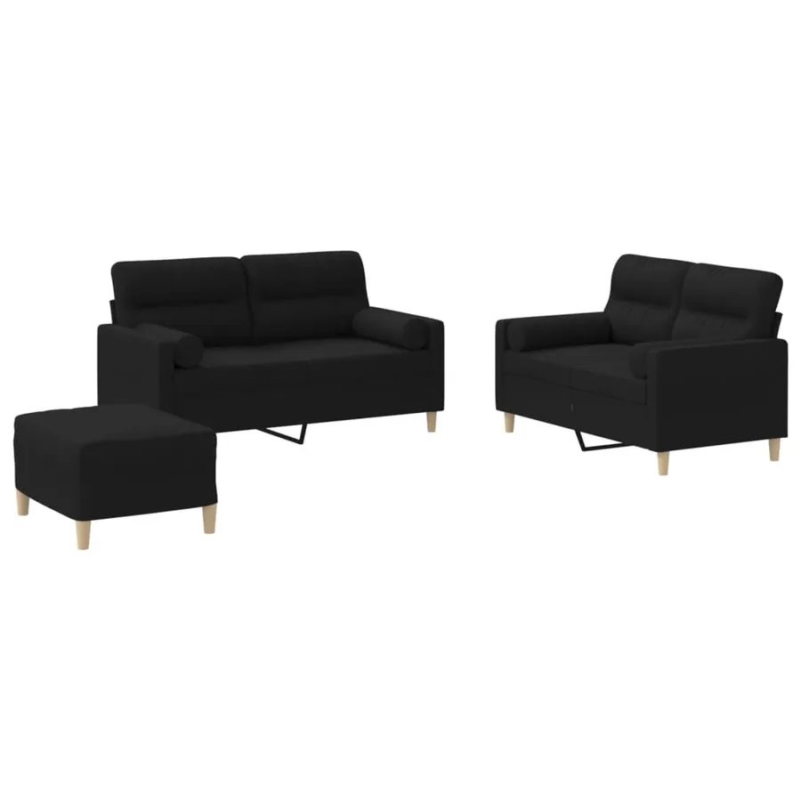 Ensemble de canapés 3 pcs avec coussins noir tissu - 2