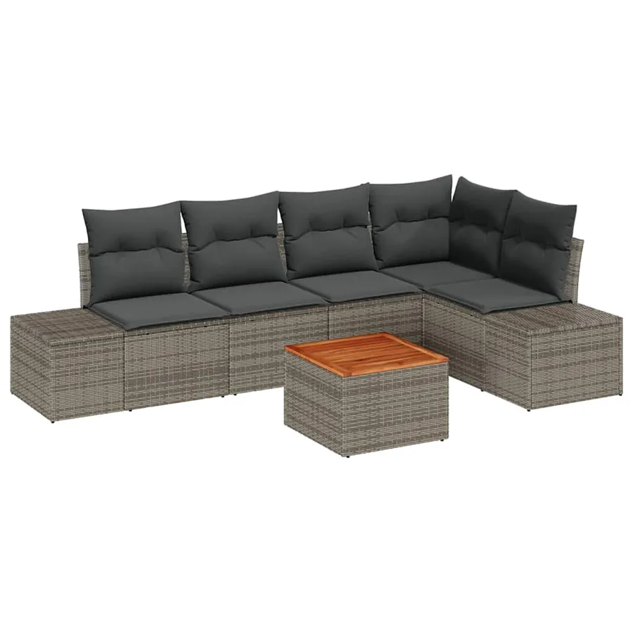 Ensemble de canapé de jardin avec coussin 6 pcs Gris polyrotin - 2