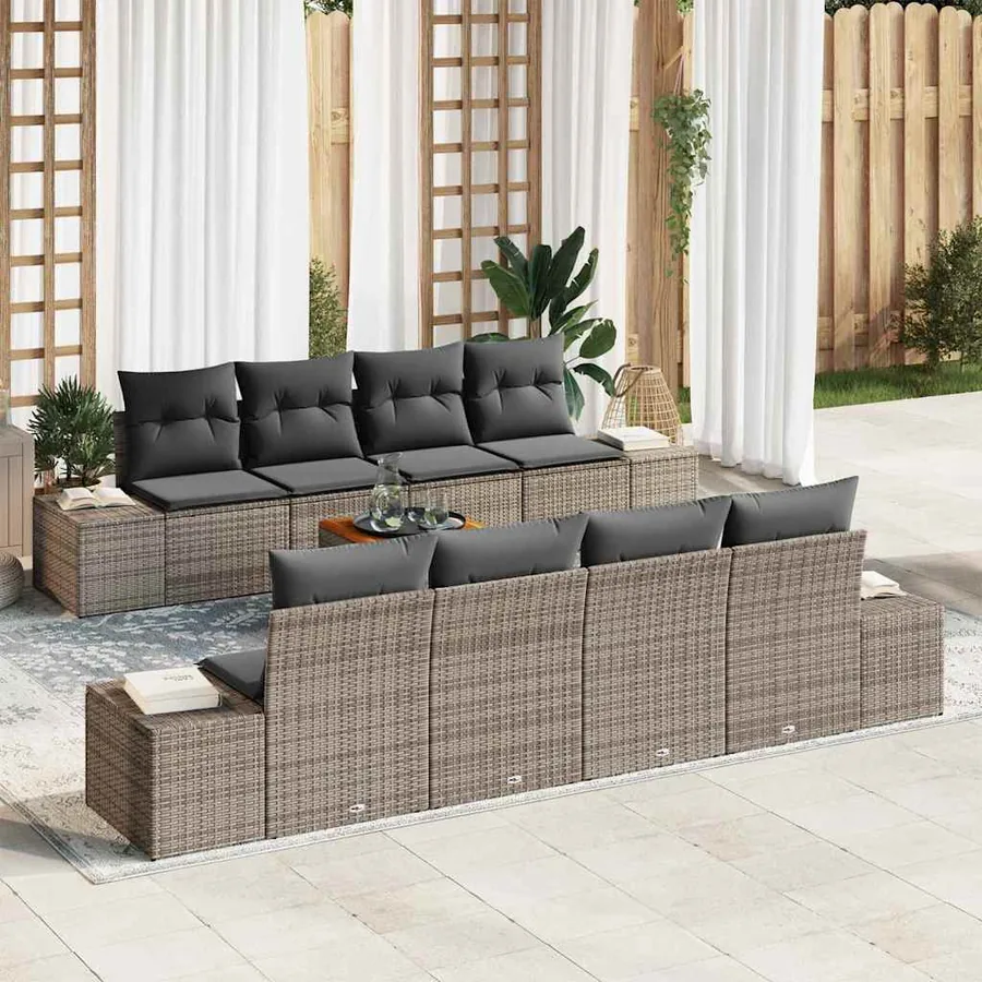 Ensemble de canapé de jardin avec coussin 9 pcs Gris polyrotin