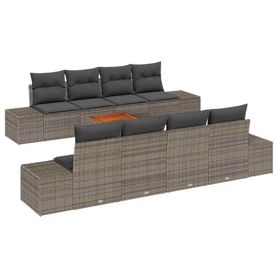 Ensemble de canapé de jardin avec coussin 9 pcs Gris polyrotin - 2