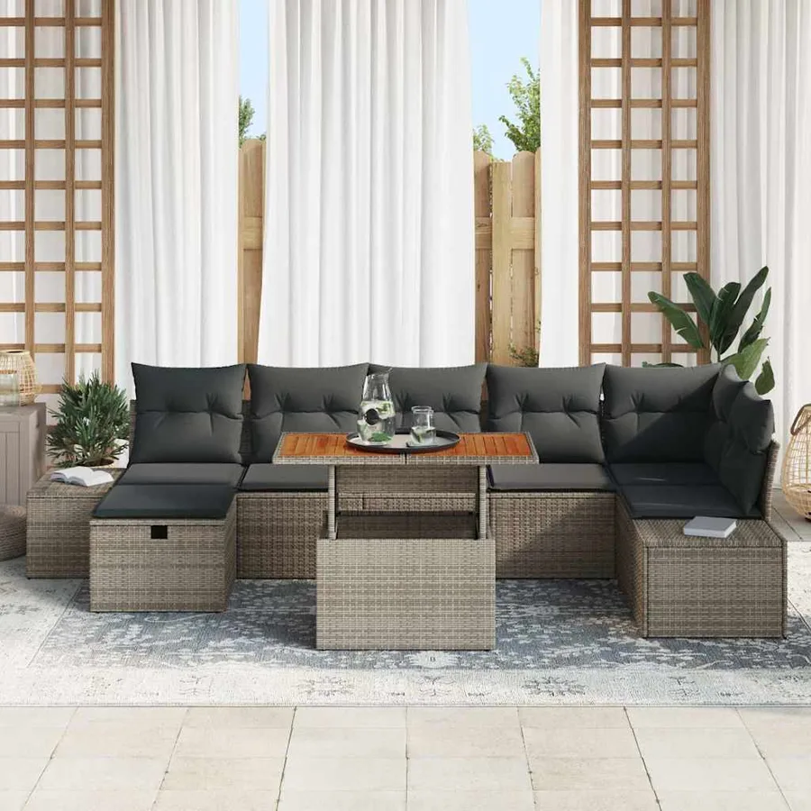 Ensemble de canapé de jardin avec coussin 8 pcs Gris polyrotin - 3