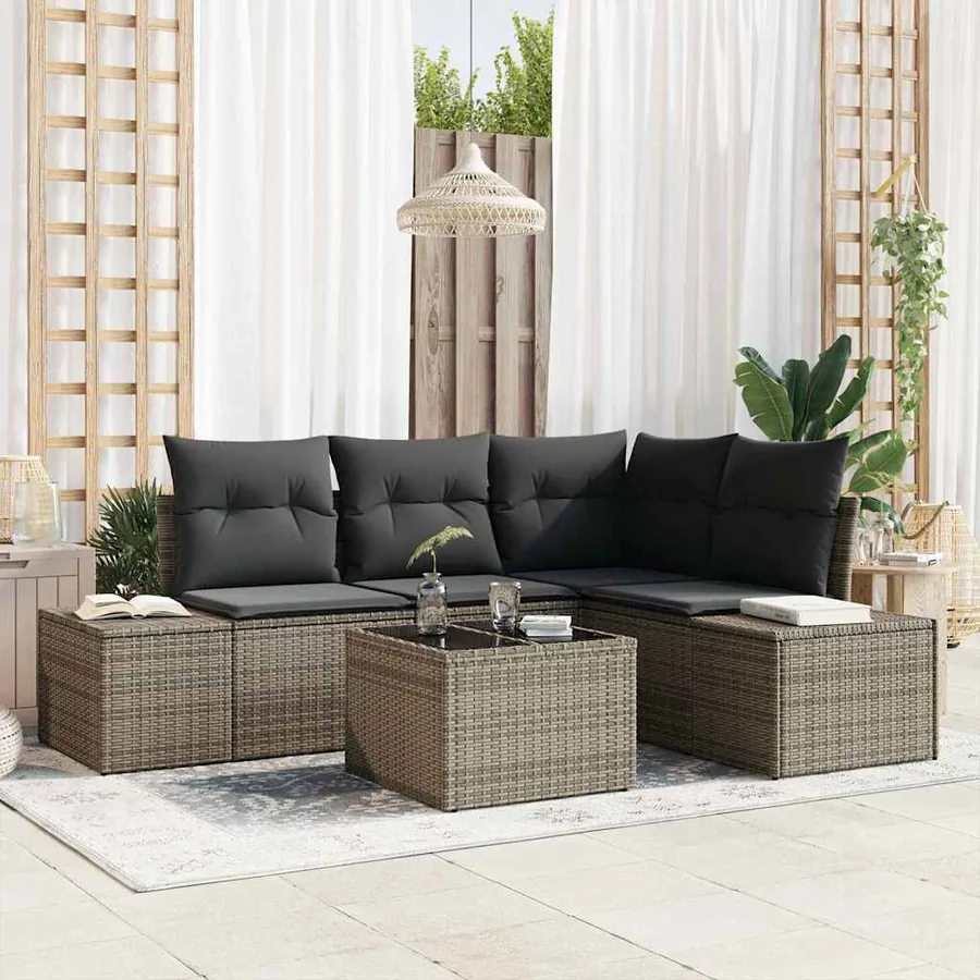 Ensemble de canapé de jardin 5 pcs Gris polyrotin