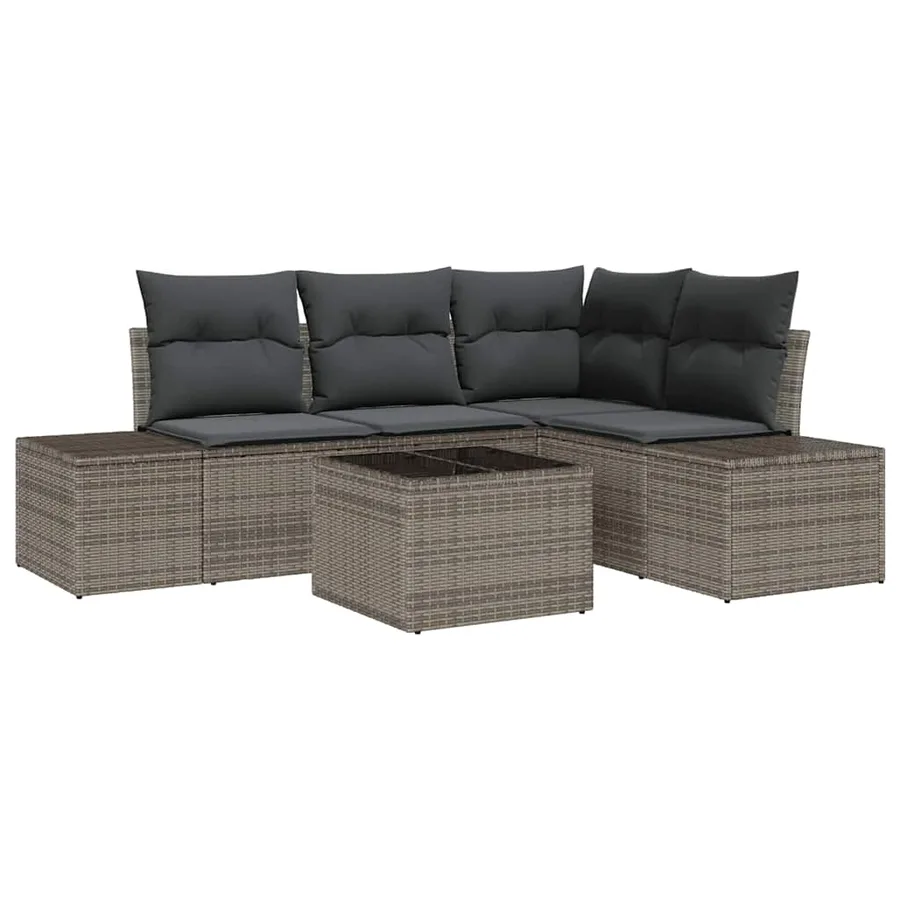 Ensemble de canapé de jardin 5 pcs Gris polyrotin - 2