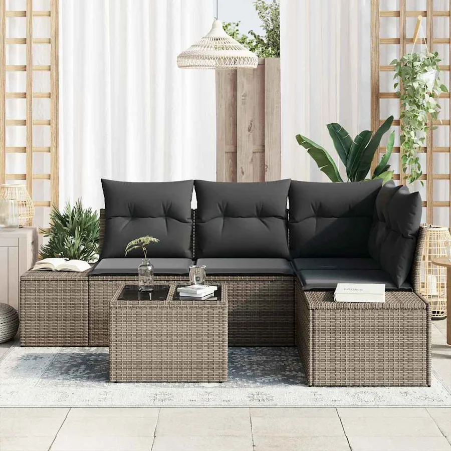 Ensemble de canapé de jardin 5 pcs Gris polyrotin - 3