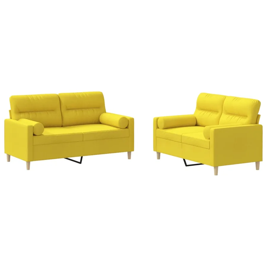 Ensemble de canapés 2 pcs avec coussins jaune clair tissu - 2
