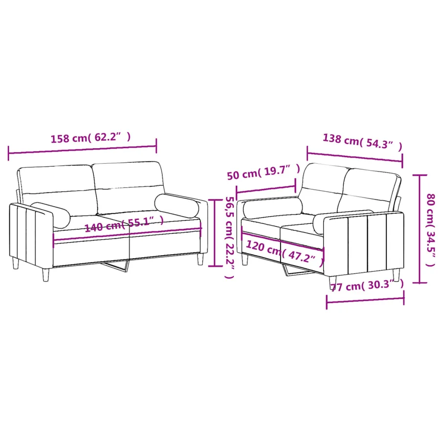 Ensemble de canapés 2 pcs avec coussins jaune clair tissu - 8