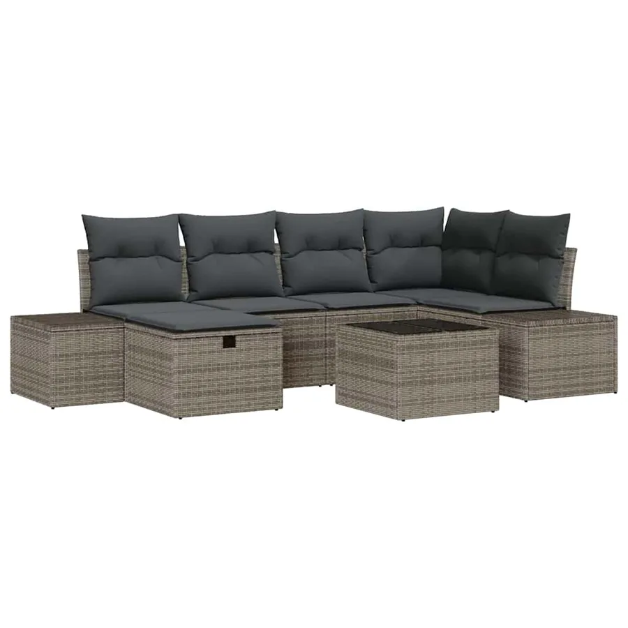 Ensemble de canapé de jardin avec coussin 7 pcs Gris polyrotin - 2