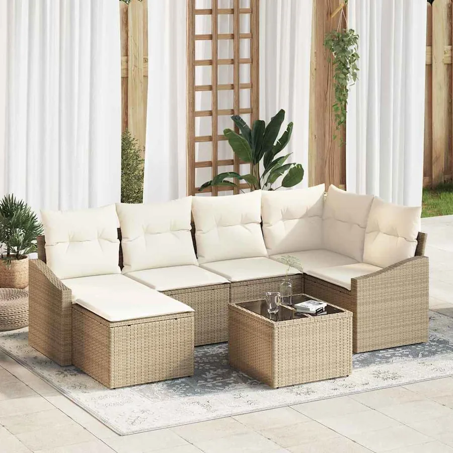 Ensemble de salle à manger pour jardin 7 pcs Beige et crème