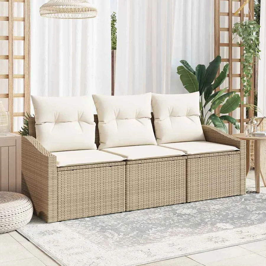 Ensemble de canapé de jardin 3 pcs Beige et blanc polyrotin