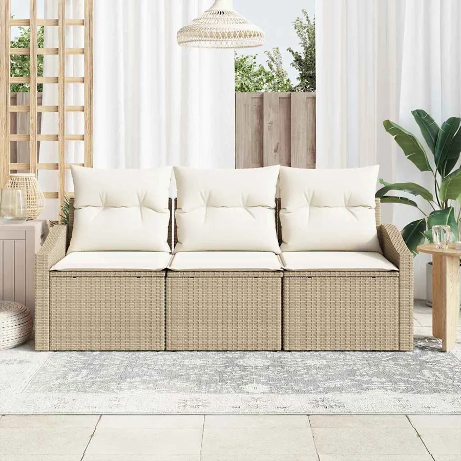 Ensemble de canapé de jardin 3 pcs Beige et blanc polyrotin - 3