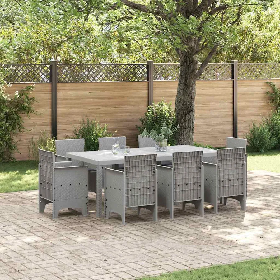 Ensemble de salle à manger pour jardin 9 pcs Gris clair