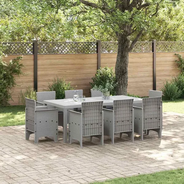 Ensemble de salle à manger pour jardin 9 pcs Gris clair