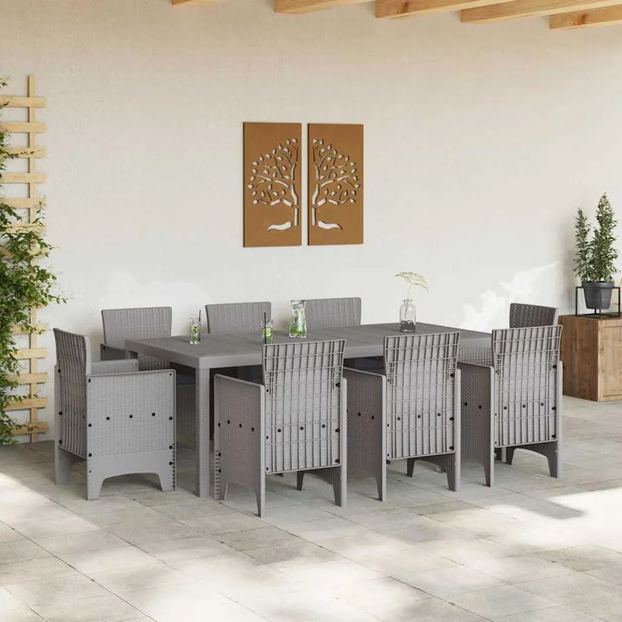 Ensemble de salle à manger pour jardin 9 pcs Gris clair - 3