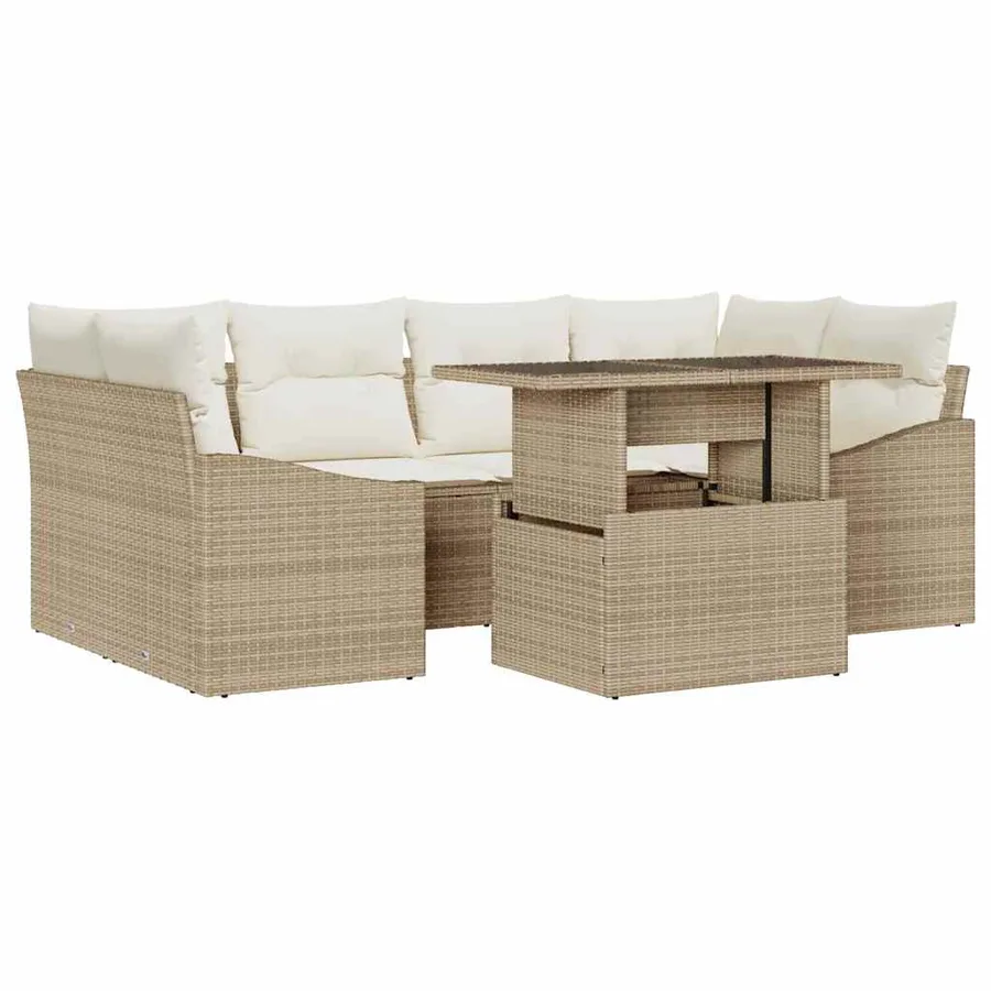 Ensemble de canapé de jardin 7 pcs Beige Poly rotin - 2