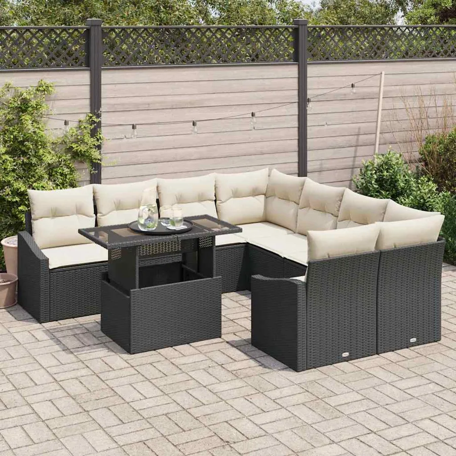 Ensemble de canapé de jardin avec coussin 9 pcs Noir polyrotin - 3