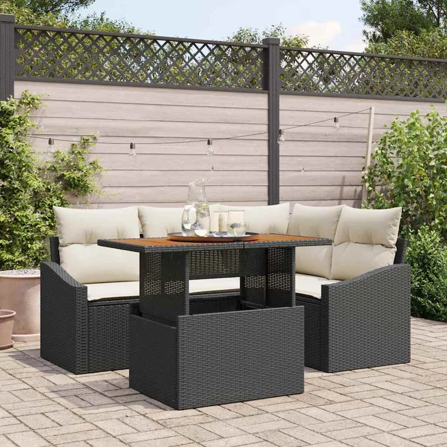 Ensemble de canapé de jardin 5 pcs Noir Poly rotin