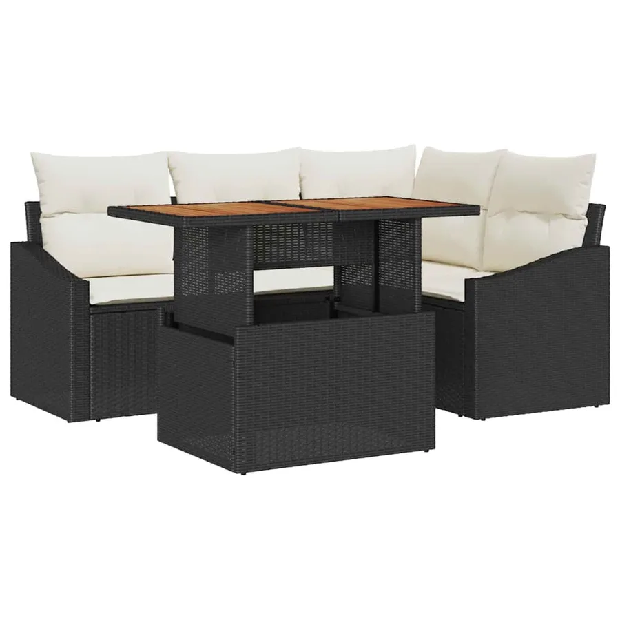 Ensemble de canapé de jardin 5 pcs Noir Poly rotin - 2