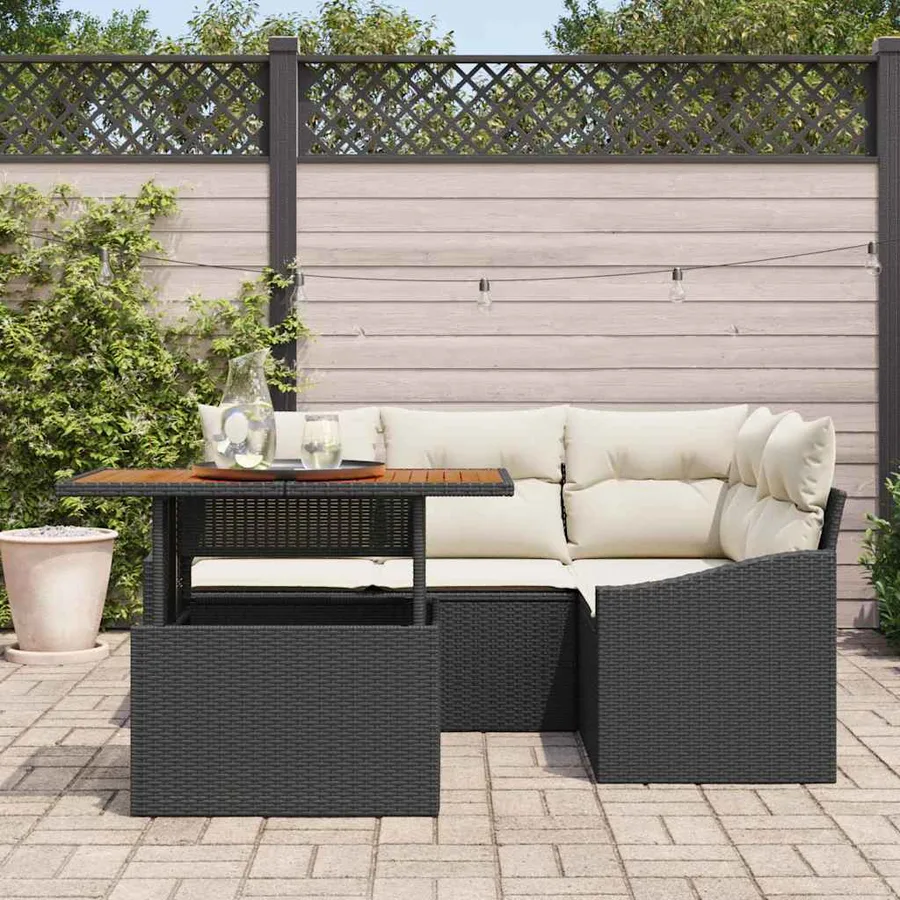 Ensemble de canapé de jardin 5 pcs Noir Poly rotin - 3