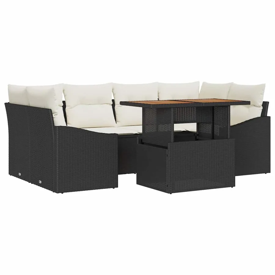 Ensemble de canapé de jardin 7 pcs Noir Poly rotin - 2