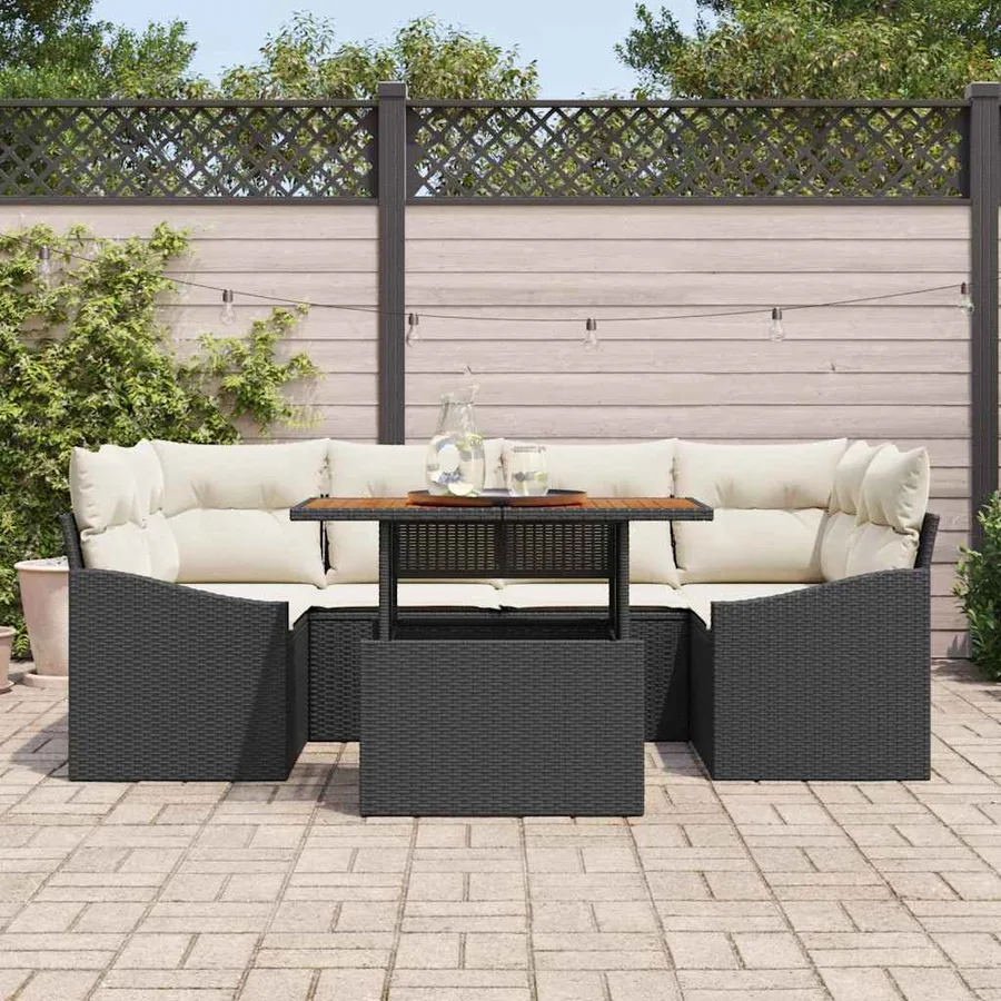 Ensemble de canapé de jardin 7 pcs Noir Poly rotin - 3