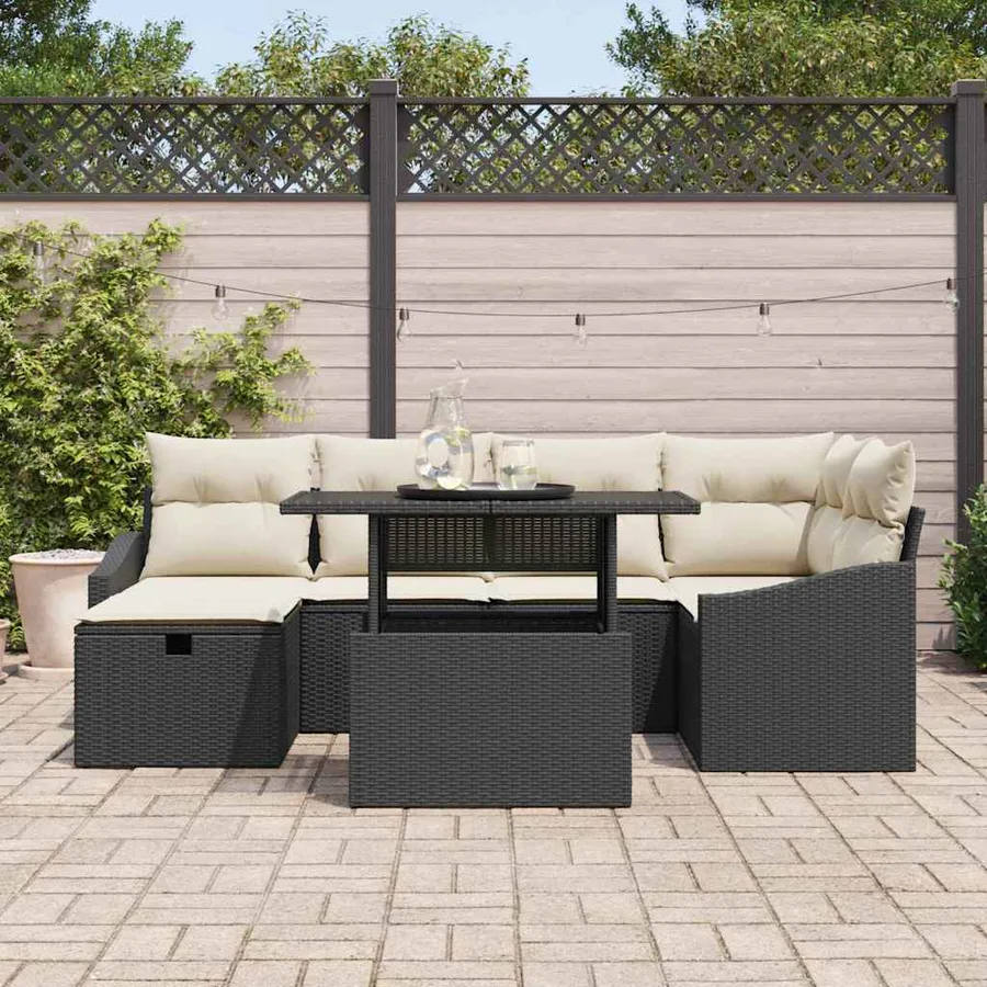 Ensemble de canapé de jardin avec coussin 7 pcs Noir polyrotin - 3