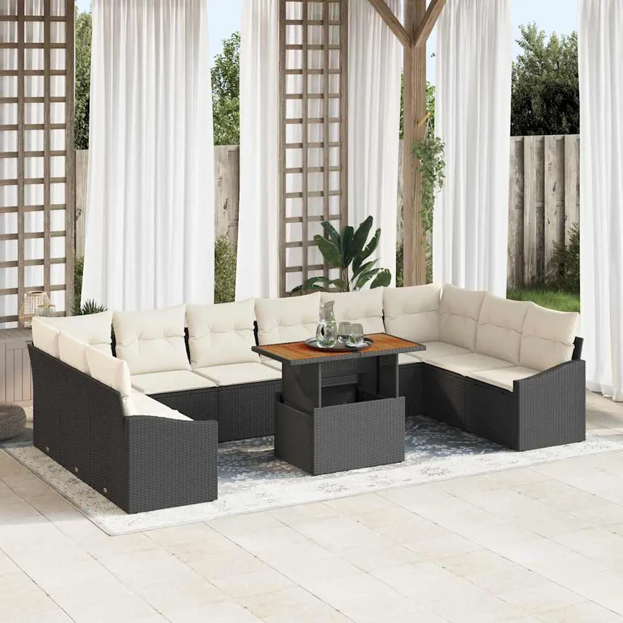 Ensemble de canapé de jardin 11 pcs Noir Poly rotin