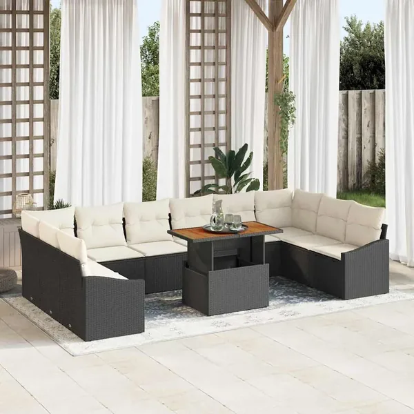 Ensemble de canapé de jardin 11 pcs Noir Poly rotin