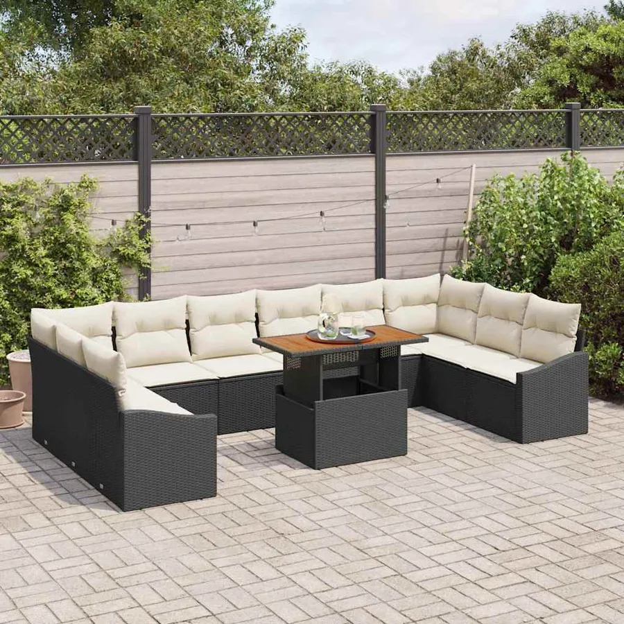 Ensemble de canapé de jardin 11 pcs Noir Poly rotin - 3