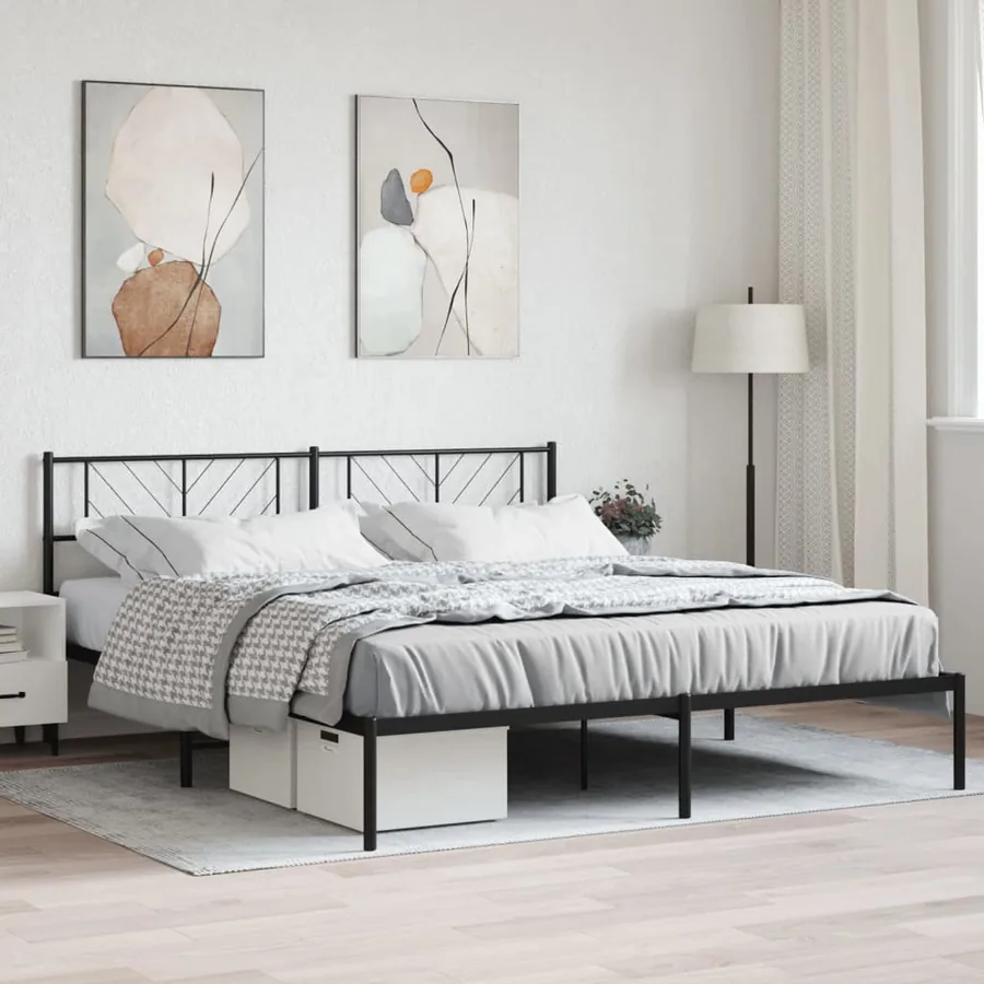 Cadre de lit métal sans matelas avec tête de lit noir 200x200cm
