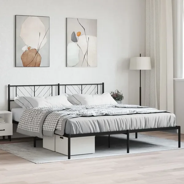 Cadre de lit métal sans matelas avec tête de lit noir 200x200cm