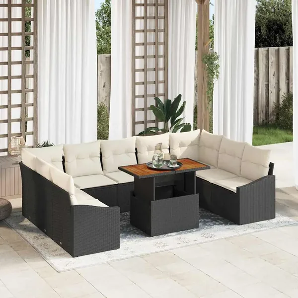 Ensemble de canapé de jardin 10 pcs Noir Poly rotin