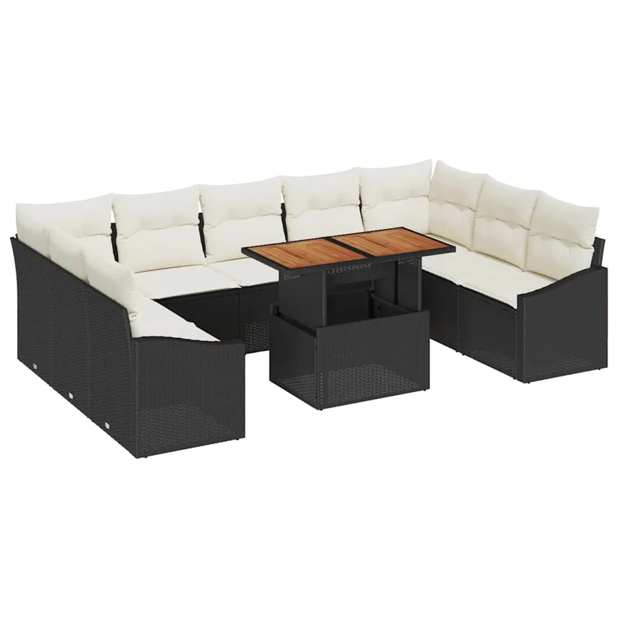 Ensemble de canapé de jardin 10 pcs Noir Poly rotin - 2