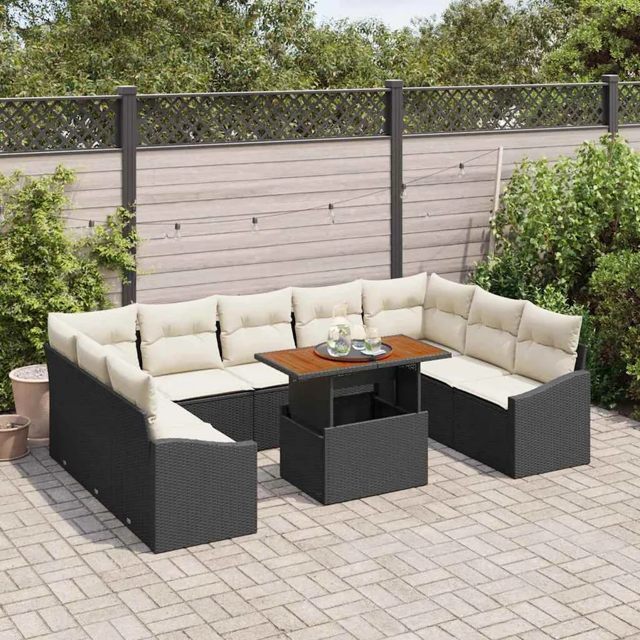 Ensemble de canapé de jardin 10 pcs Noir Poly rotin - 3
