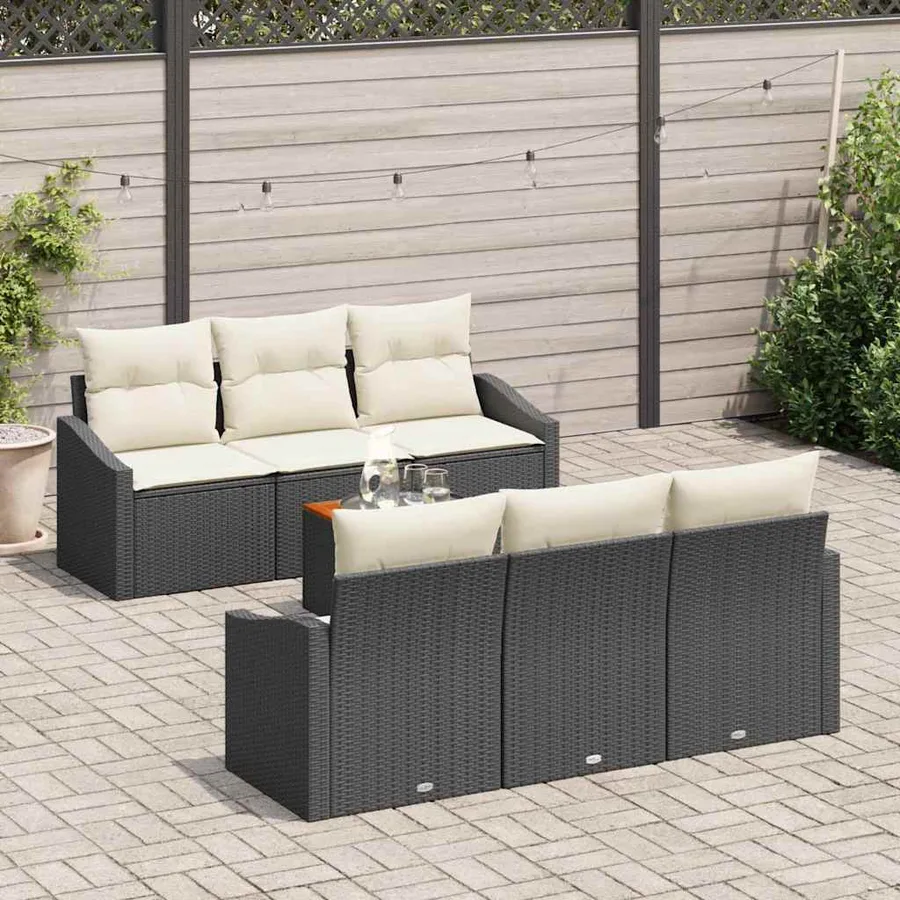 Ensemble de canapé de jardin 7 pcs Noir et Crème polyrotin - 3