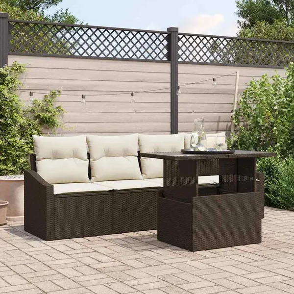 Ensemble de canapé de jardin 5 pcs Marron Poly rotin