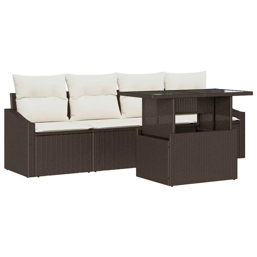 Ensemble de canapé de jardin 5 pcs Marron Poly rotin - 2