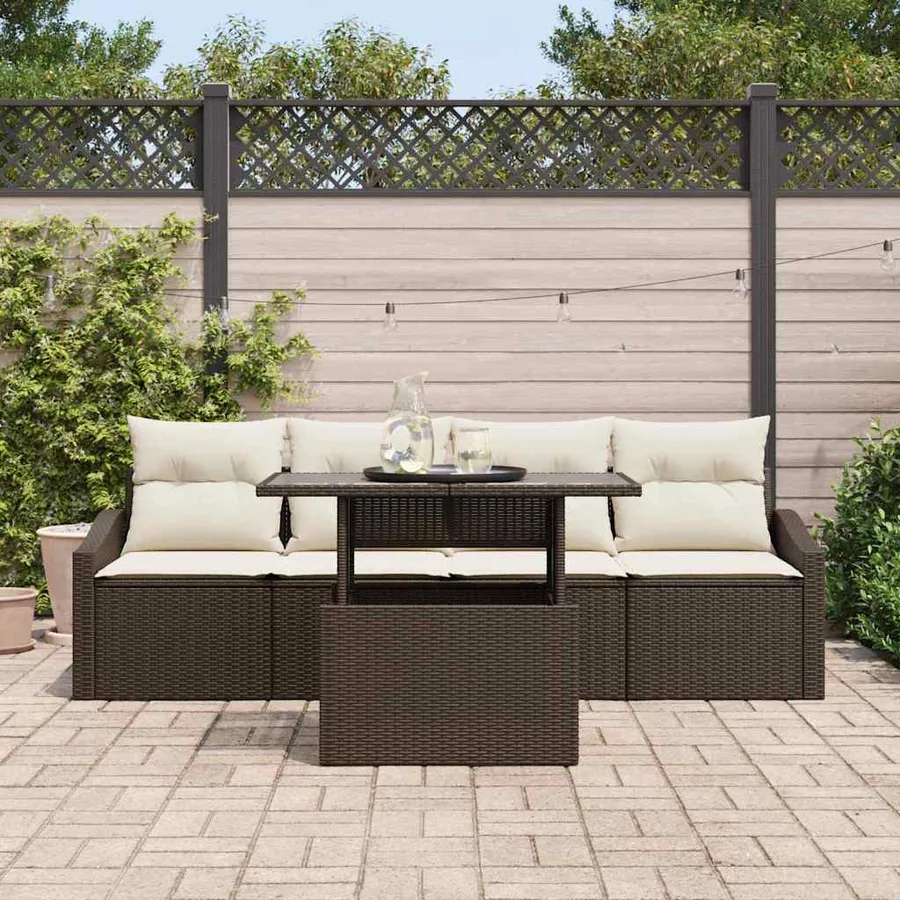 Ensemble de canapé de jardin 5 pcs Marron Poly rotin - 3