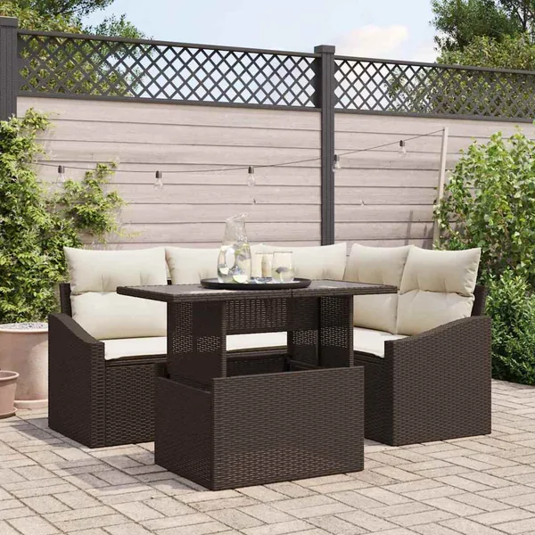 Ensemble de canapé de jardin avec coussin 5 pcs Marron et Crème