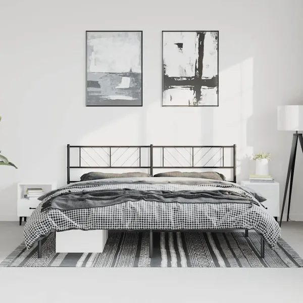 Cadre de lit métal sans matelas avec tête de lit noir 183x213cm