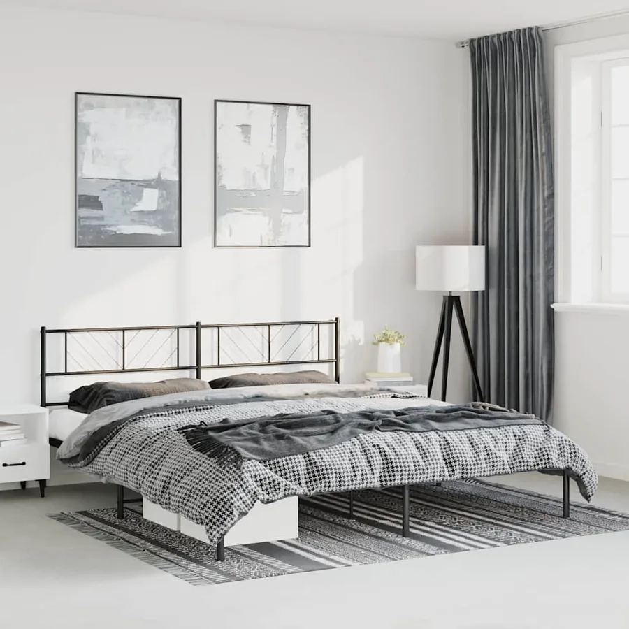 Cadre de lit métal sans matelas avec tête de lit noir 183x213cm - 3