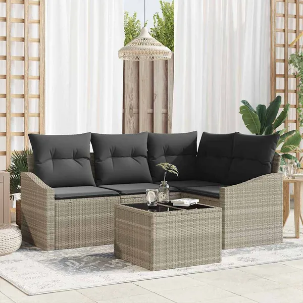 Ensemble de canapé de jardin 5 pcs Gris clair polyrotin