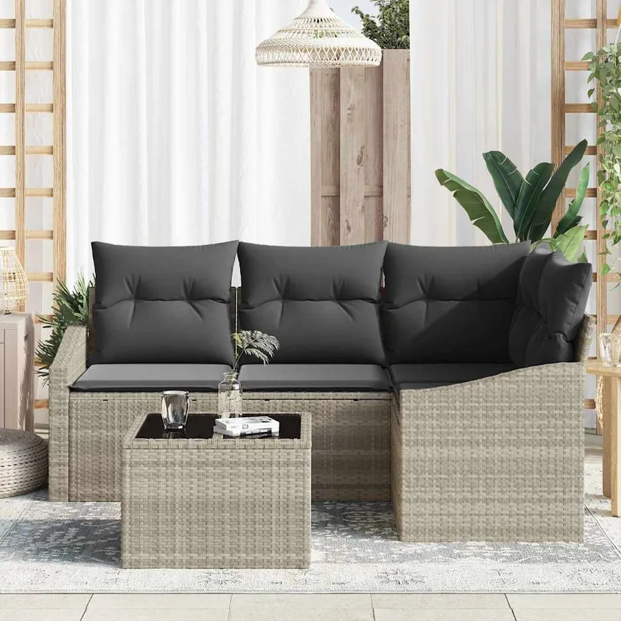 Ensemble de canapé de jardin 5 pcs Gris clair polyrotin - 3