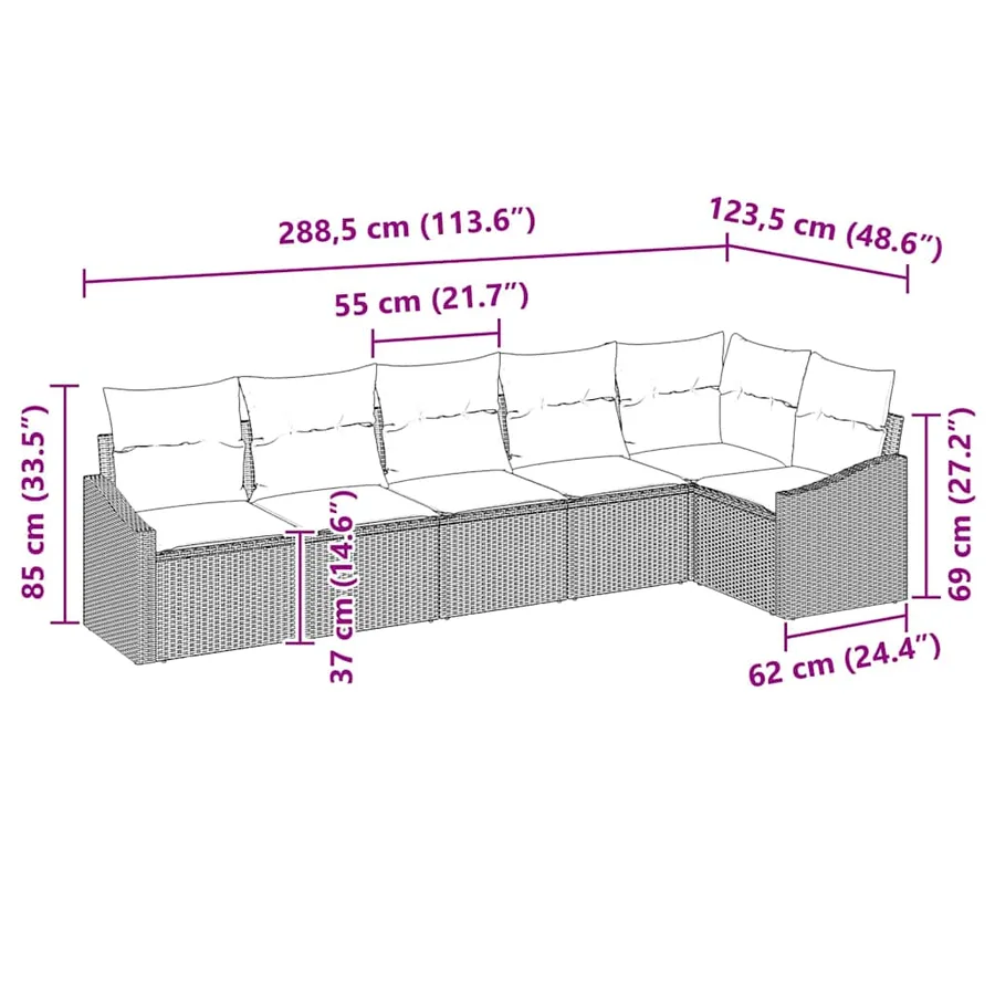 Ensemble de canapé de jardin 6 pcs Gris clair polyrotin - 12