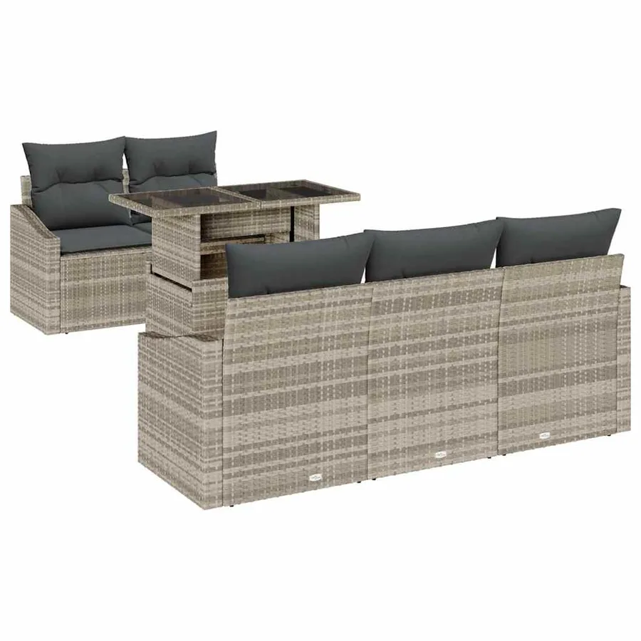 Ensemble de canapé de jardin 6 pcs Gris clair polyrotin - 2