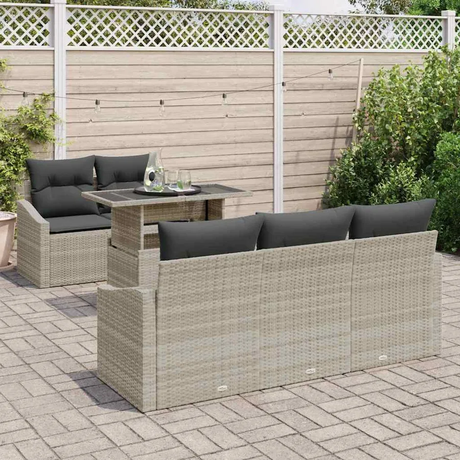 Ensemble de canapé de jardin 6 pcs Gris clair polyrotin - 3