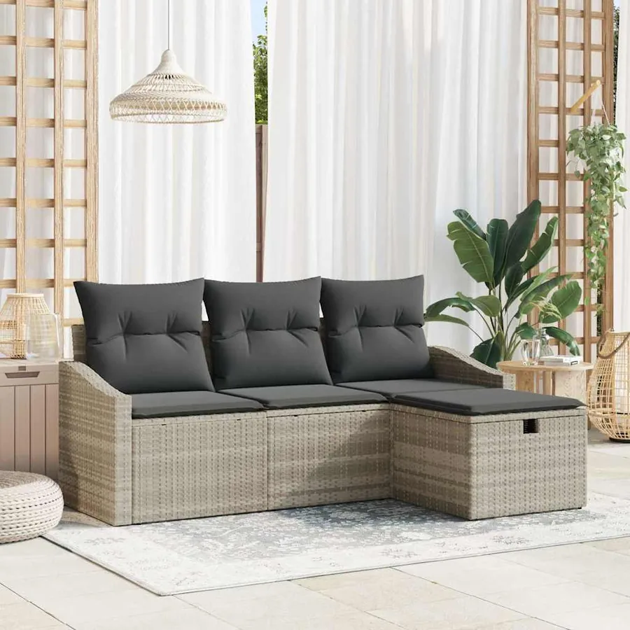 Ensemble de Canapés avec coussin 4 pcs polyrotin