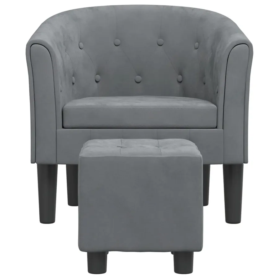 Fauteuil avec repose-pied gris foncé velours - 3