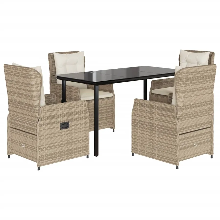 Ensemble à manger de jardin avec coussins 5pcs Beige poly rotin - 2